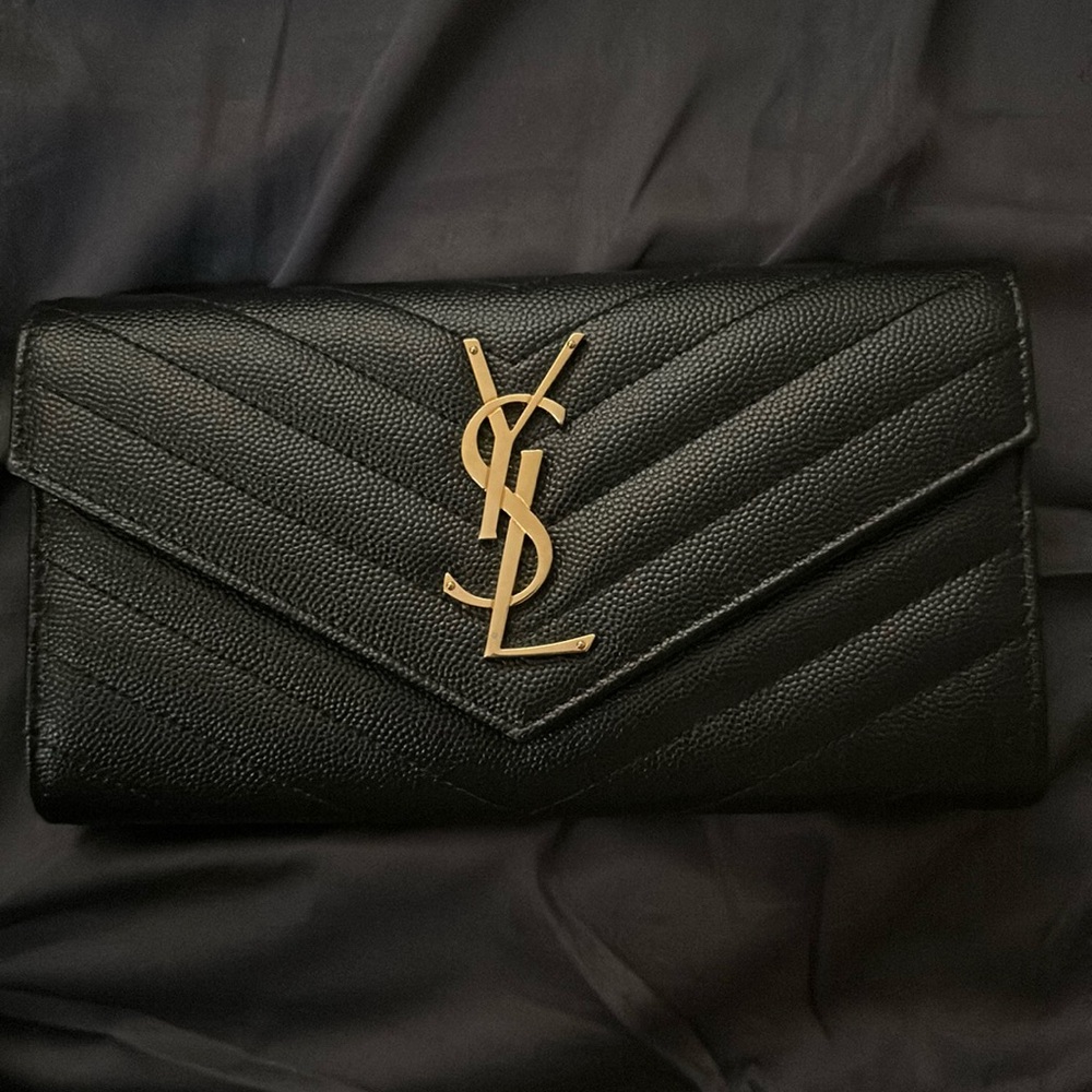 Saint Laurent Black Quilted Wallet with Gold Accents - Picture 4 of 9